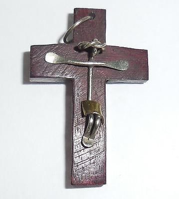 Vintage Arts & Crafts Artistic Wood Crucifix Cross Pendant Christian Catholic