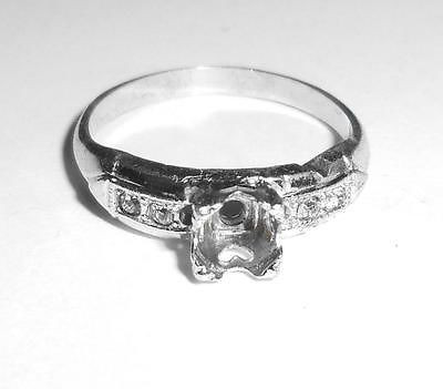 Vintage Antique Art Deco Sterling Silver Solitaire Ring Setting Old Euro Cuts 8