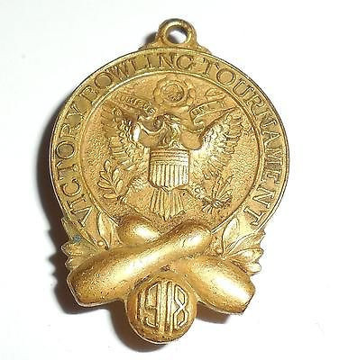 Antique Military Jewelry 1918 Brass World War 1 Wwi Bowling Pendant Pin For The Boys Over There