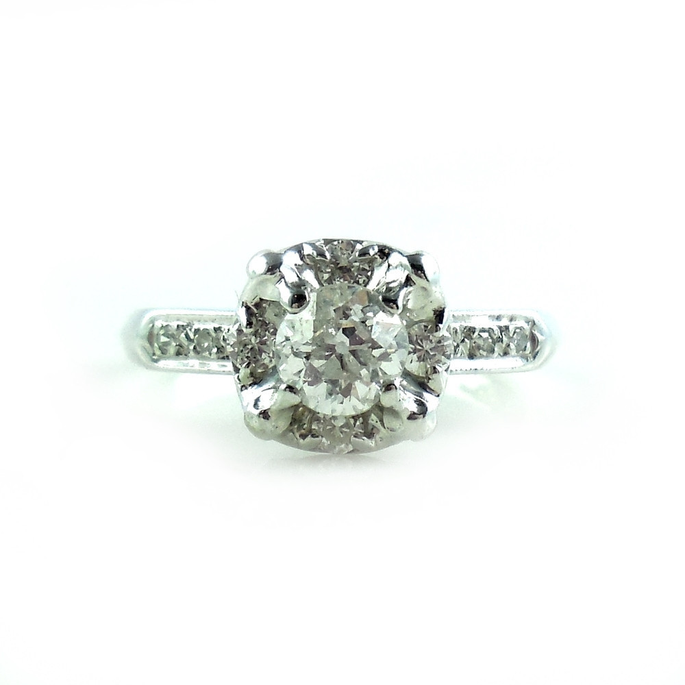 Vintage Art Deco 14k White Gold Mine Cut .66ct Diamond Ring Size 5.25