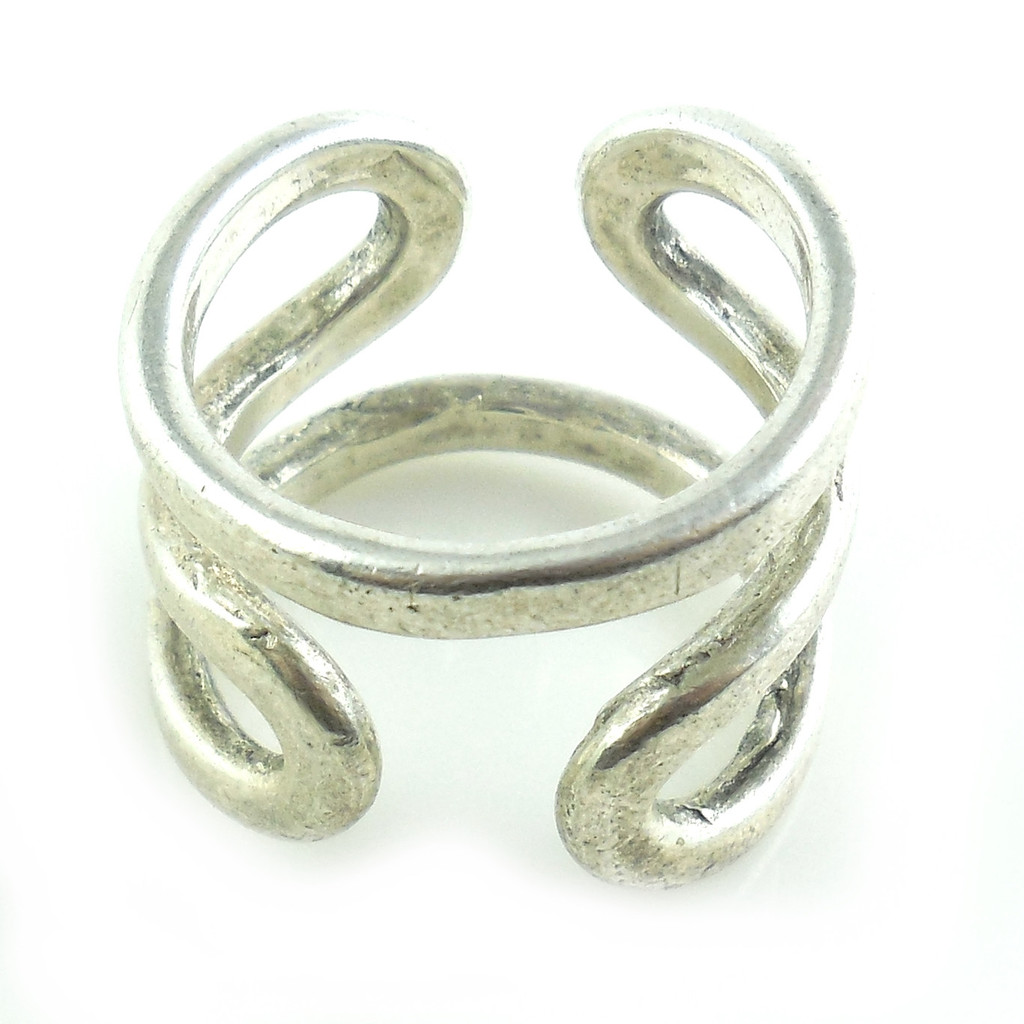 Vintage Hand Made Sterling Silver Modernist Wide Open Loop Ring Size 6