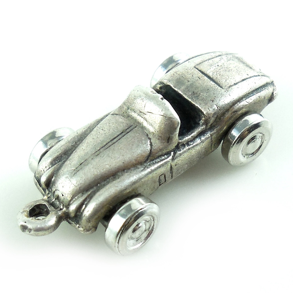 1940s Art Deco Movable Wheels Sterling Silver Roadster Charm