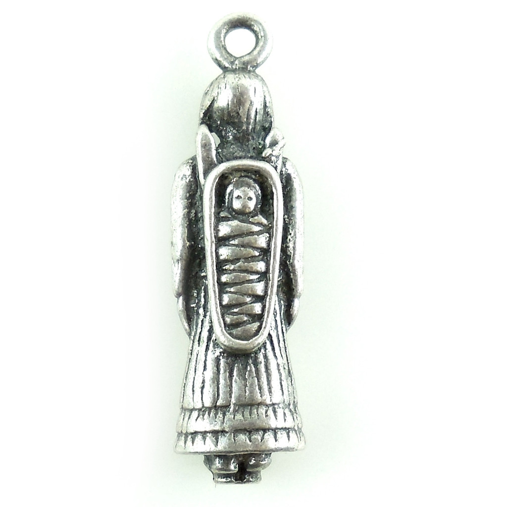 Old Vintage Native American Sterling Silver Squaw And Papoose Charm Or Fob