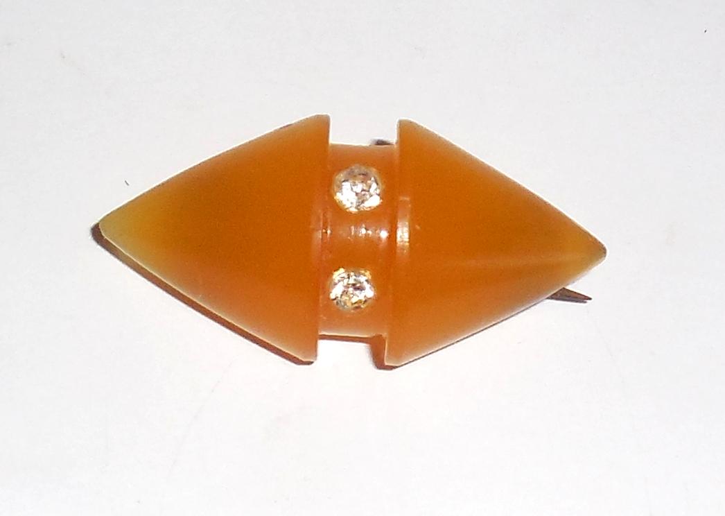 Vintage Semi Translucent Yellow Butterscotch Celluloid Swarovski Crystal Accent Pin