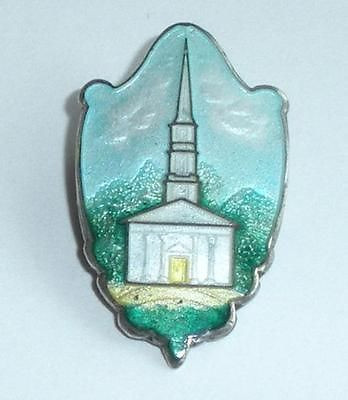 Small Antique Victorian Arts & Crafts Sterling Silver Enameled Christian Church Pin