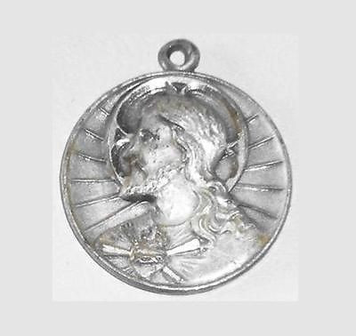 Vintage Art Deco Sterling Silver Christ Pendant Medal Fob Charm Catholic Christian