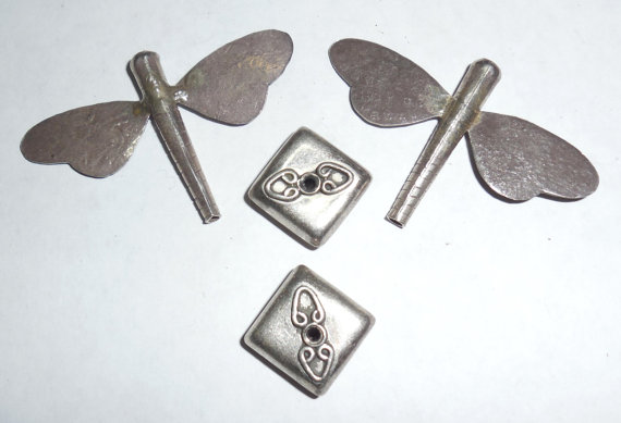 4 Vintage Sterling Silver Connectors 2 Large Dragonfly Wings Plus 2 For Necklace Earrings Bracelets