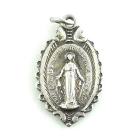 Small Vintage Art Deco Sterling Silver Miraculous Mary Charm Pendant Christian