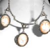 Art Deco Shell Cameo And Marcasite Sterling Silver Festoon Bib Necklace