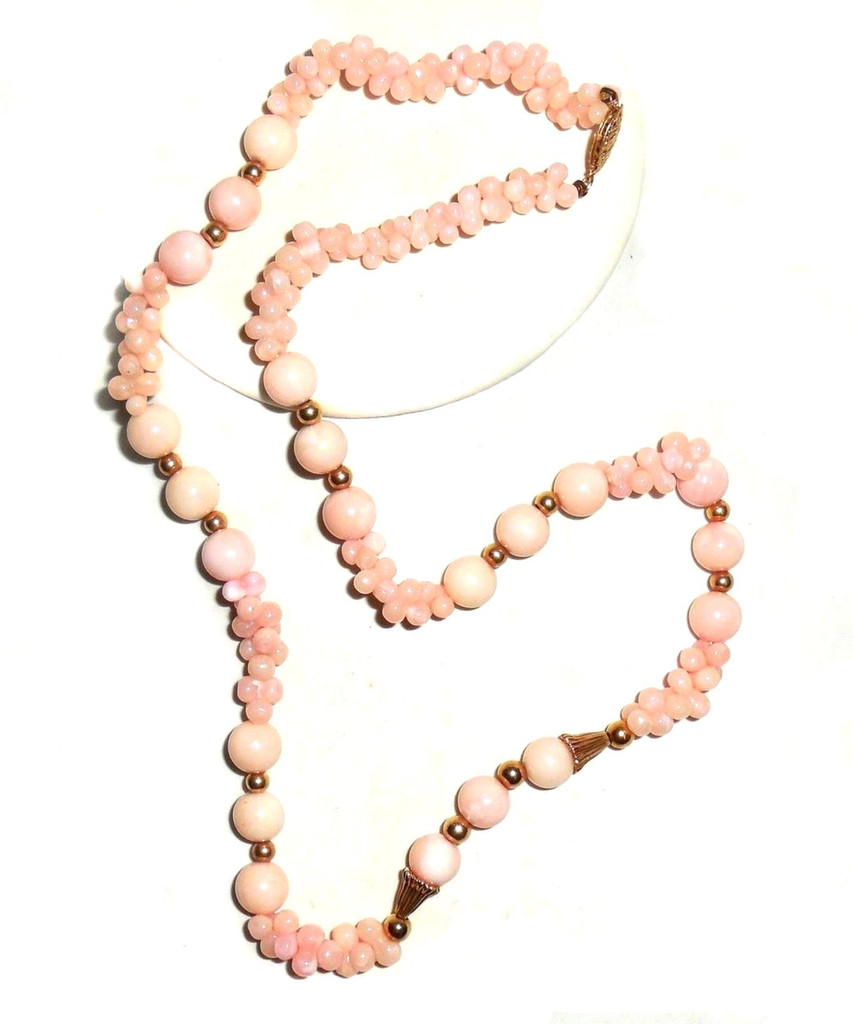 21 Inch Vintage 14k Gold 8.25m Peach Pink Angelskin Coral 38gr Necklace