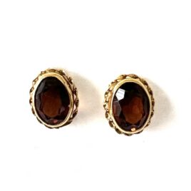 Vintage 14k Gold 2.5 Cts Bezeled Citrine Pierced Earings Size Small
