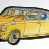 Vintage Signed Dftd Designs From The Deep 1950s Yellow Car Copper Pin