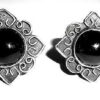 Vintage Mexican Sterling Silver And Onyx Screw Earrings Old Mark