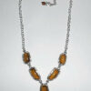 Chinese Sterling Silver And Tiger Eye Centerpiece Necklace 16.5 To 20 Inch Adjustabable