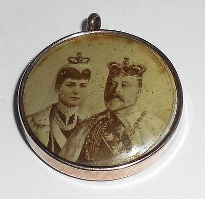 Antique 1902 Edwardian Rose Gold Filled Sepia Pendant King Edward Vii Coronation Fob