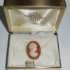 Vintage Gold Plated Polymer Resin Cameo Pin In Box Excellet No Wear Condition