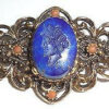 Vintage Signed Florenza Carved Blue Hard Stone Intaglio Seal Pin Fancy Excellent