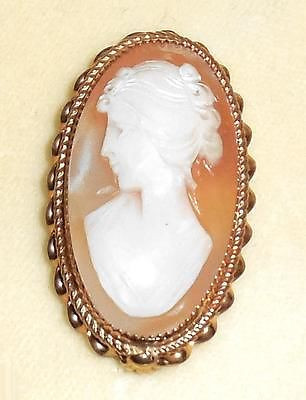 Vintage 12k Gold Filled Carved Natural Shell Cameo Pin In Box