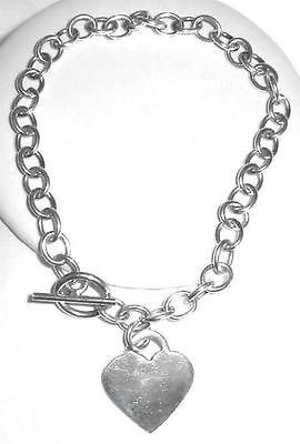 Vintage Sterling Silver Heart Charm Toggle Bracelet 7.5"