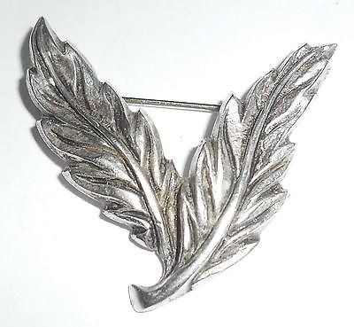 Vintage Chas Layng Thick Hand Made Sterling Silver Twin Leaf Pin 11gr