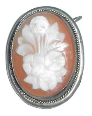 Vintage 800 European Silver Flower Shell Cameo Pin For Parts Repurpose