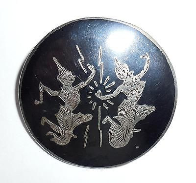 Vintage Hand Made Niello Siam Sterling Silver Thai Dancers Pin