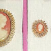 Vintage Gold Plated Fashion Duet Resin Cameo Pin Earrings Box No Wear Condition