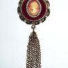 Long Vintage Resin Cameo Fringe Tassel Necklace 28 Inch Old Store Stock