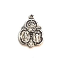 Art Deco 3 Part Miraculous Mary St Christopher Sterling Silver Charm Or Pendant Catholic Religious