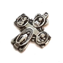 Vintage Art Deco Sterling Silver Cruciform Cross Catholic Devotional Pendant Scapular Medal IHM St Chris St Joe