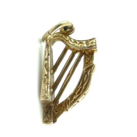 Fancy Engraved British English 9k Gold Vintage Harp Charm Harpsichord