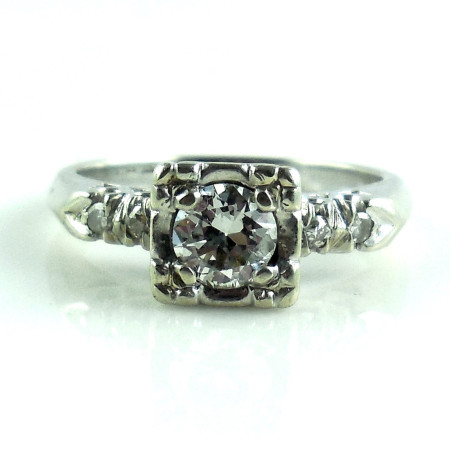 Vintage Antique Art Deco 14k White Gold .5 Ct Diamond Ring Size 6.5