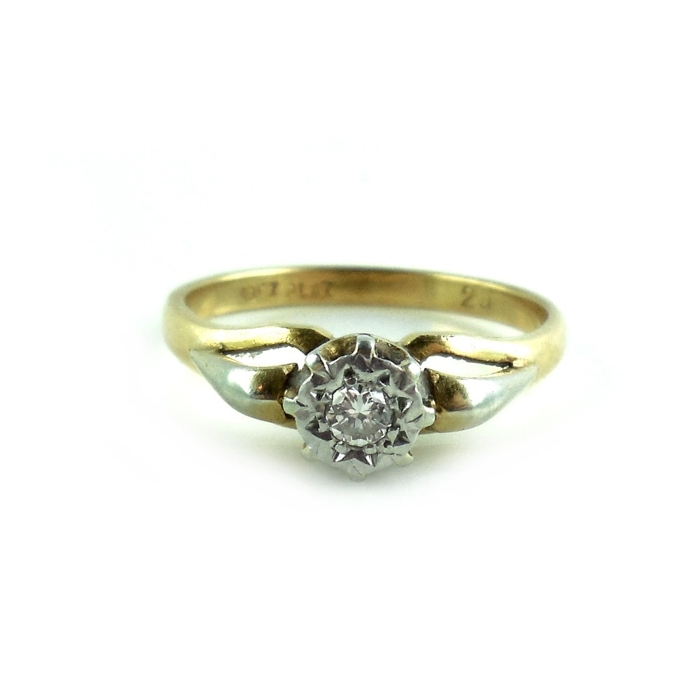 Vintage Art Deco Platinum And 18k Gold .25 Ct Clean Diamond Ring Size 7.25