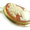 Vintage European 18k Gold Carved Shell Cameo Pendant Pin