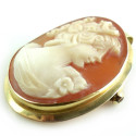 Vintage European 18k Gold Carved Shell Cameo Pendant Pin