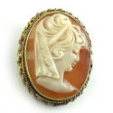 Small Rare Art Deco 10k Gold Hand Carved Shell Cameo Pendant Pin Closed Eye