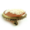 Small Rare Art Deco 10k Gold Hand Carved Shell Cameo Pendant Pin Closed Eye