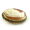 Small Rare Art Deco 10k Gold Hand Carved Shell Cameo Pendant Pin Closed Eye