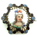 Antique Victorian Small Hand Painted Enameled Hallmarked Portrait Pin