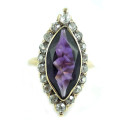 Antique 14K Gold Amethyst Rose Diamond Navette Ring Size 4.5