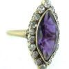 Antique 14K Gold Amethyst Rose Diamond Navette Ring Size 4.5