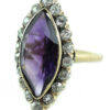 Antique 14K Gold Amethyst Rose Diamond Navette Ring Size 4.5