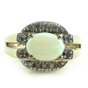Well Made 10k Yellow Gold .9 Ct Opal And Diamond Ring Size 7 1/4 7.25