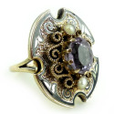 Victorian 10k Yellow Gold Taille D' Epergne Enamel Amethyst Pearls Ring Size 5.2