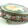 800 Silver Mediterranean Red Coral Hand Painted Portrait Pendant Pin
