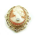 Vintage 14k Gold 9.9gr Fancy Carved Shell Cameo Diamond Estate Pendant Pin