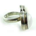 Huge Vintage Sterling Silver Quartz Faux Mabe Pearl Modernist Ring adjustable 6.5 - 8