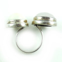 Huge Vintage Sterling Silver Quartz Faux Mabe Pearl Modernist Ring adjustable 6.5 - 8