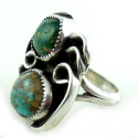 Vintage Hand Wrought Sterling Silver 2 Turquoise Ring 7.25 Mens Women