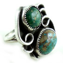 Vintage Hand Wrought Sterling Silver 2 Turquoise Ring 7.25 Mens Women